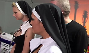 Two debased nuns get surprised with big hard cocks